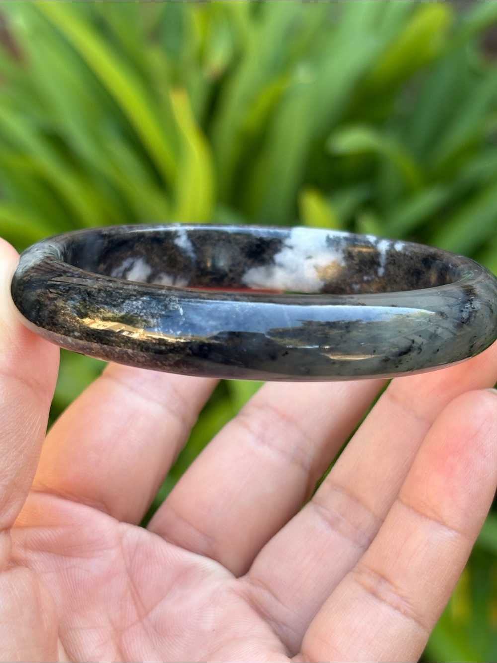 63mm Inner Diameter Black Gray Xiuyu Jade Bangle with Pyrite 2681